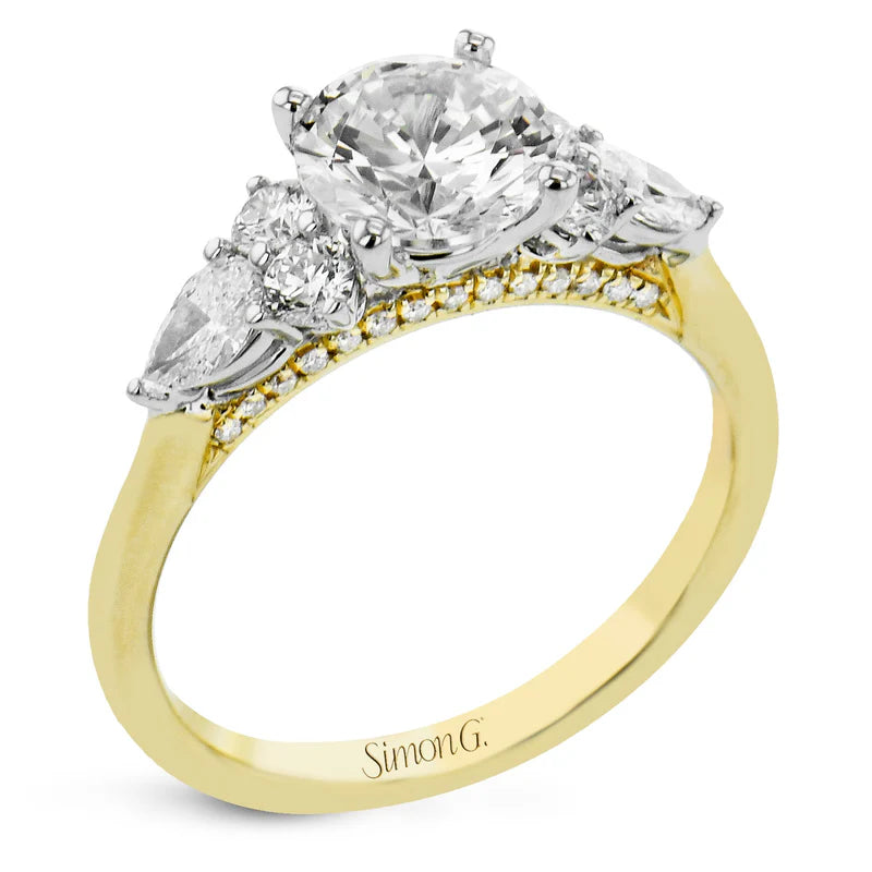 18K Two-Toned Round Three Stone Semi-Mount Engagement Ring