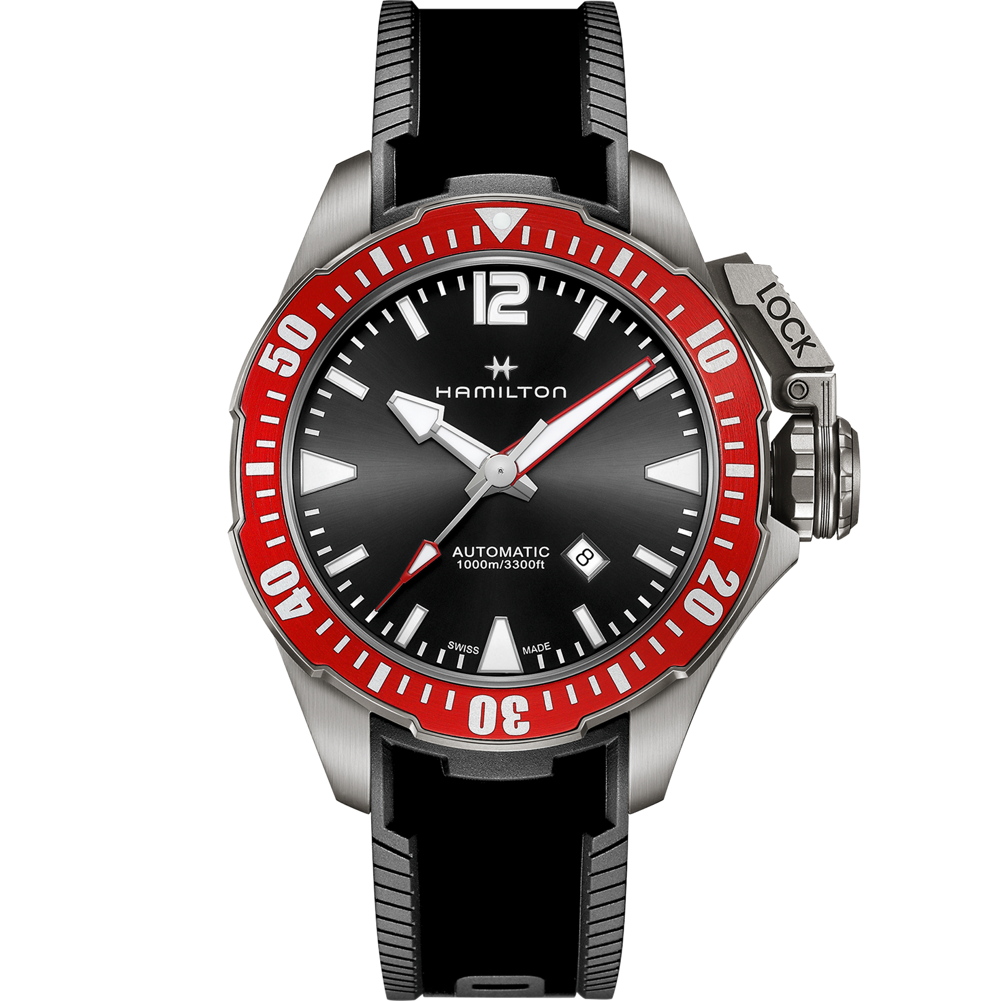 Khaki Automatic Navy Frogman Titanium (Black/Red Bezel)