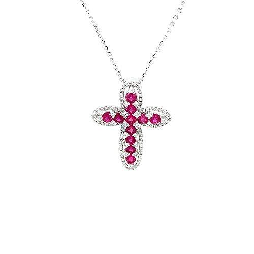 Ruby Diamond Cross Pendant and Chain