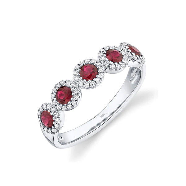 14K White Gold 0.66ctw Ruby & Diamond 5 Stone Ring - SC55002753