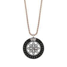 Silver Necklace With Green Crystal And Flowers