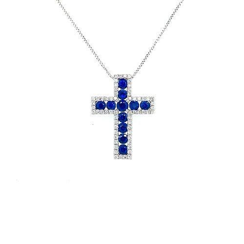Sapphire and Diamond Cross Pendant and Chain