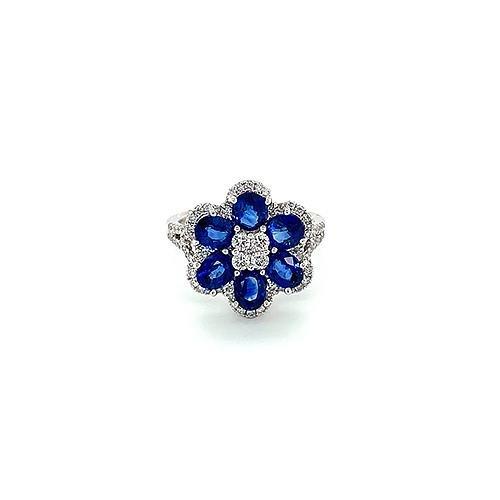 Sapphire Diamond Flower Ring