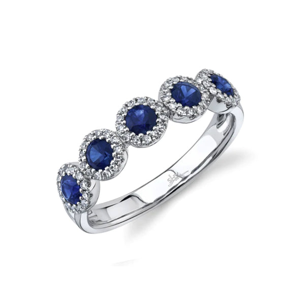 14K White Gold 0.70ctw Sapphire and Diamond 5 Stone Ring - SC55002750