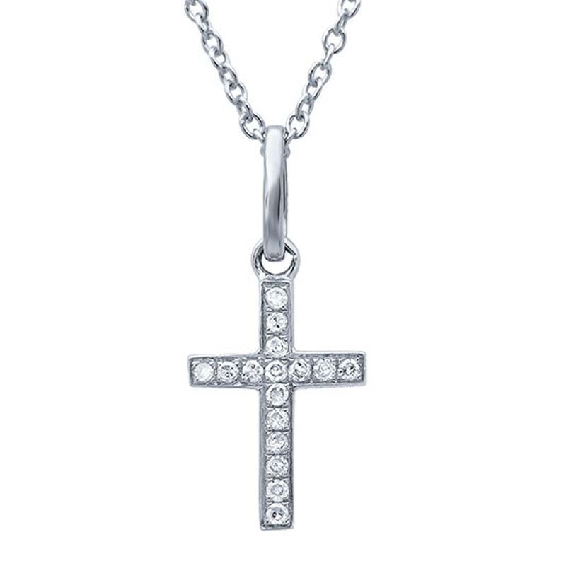 14k White Gold 0.06ctw Diamond Cross Necklace- SC22002782AC