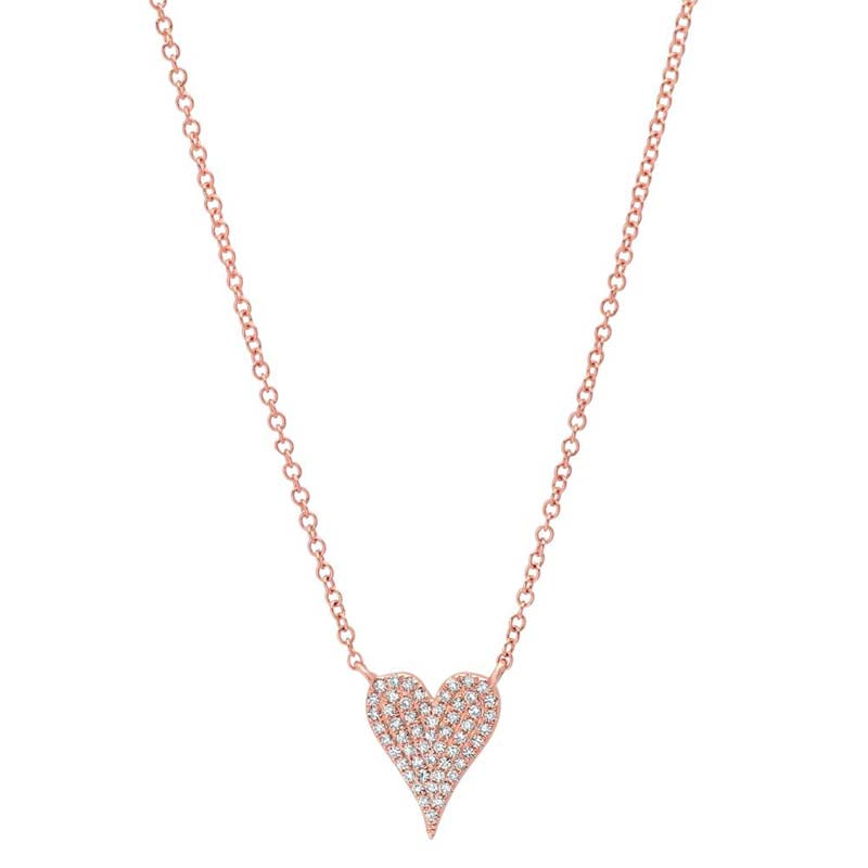 14k Rose Gold 0.11ctw Diamond Pave Heart Necklace- SC55006927