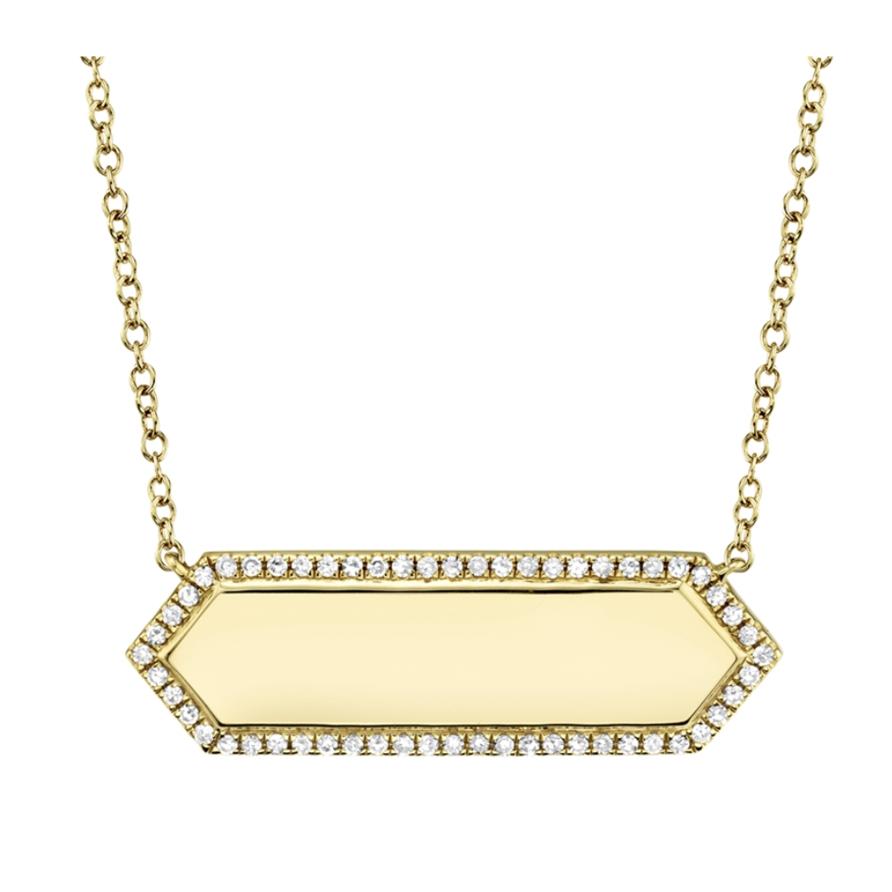 14K Yellow Gold 0.12ctw Diamond Bar Engravable Necklace- SC55002345