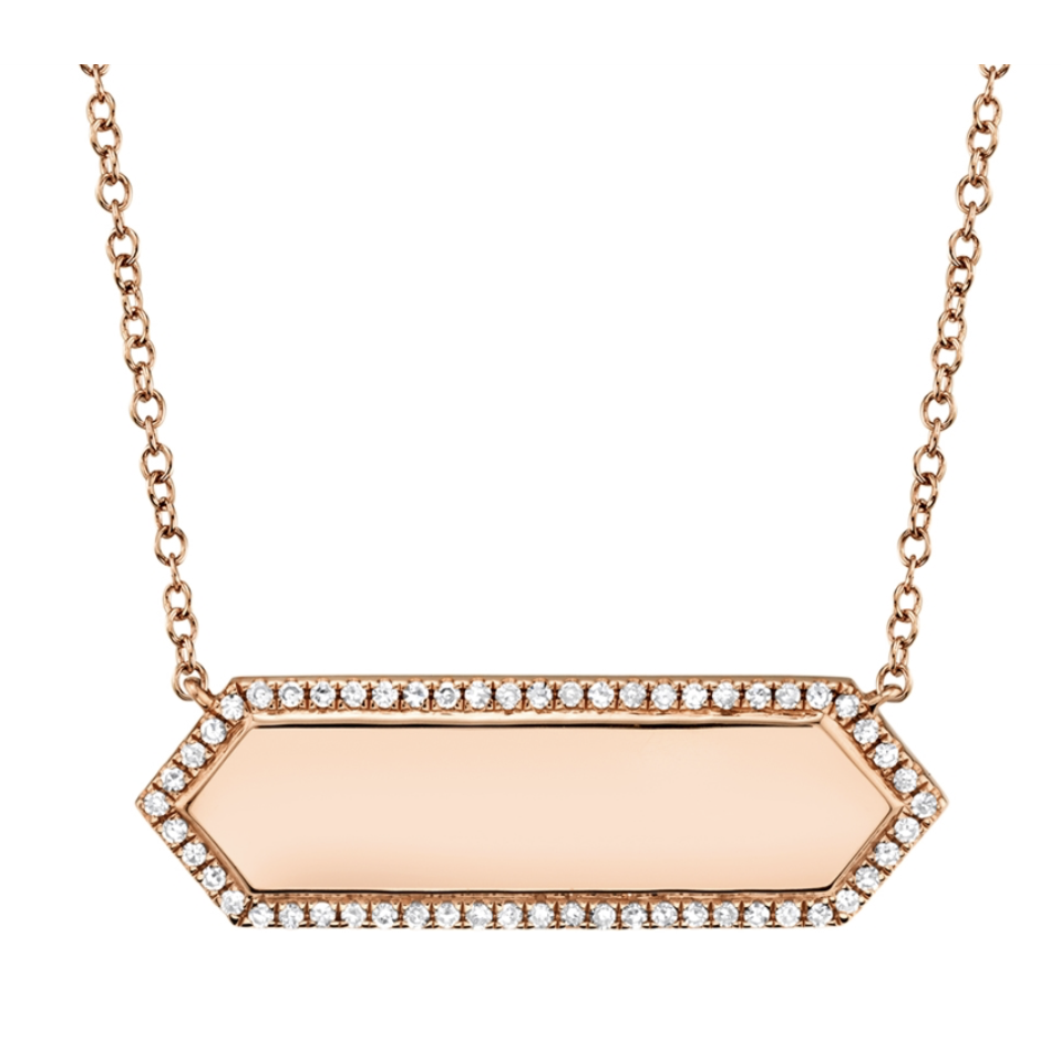 14K Rose Gold 0.12ctw Diamond Engravable Necklace- SC55002346
