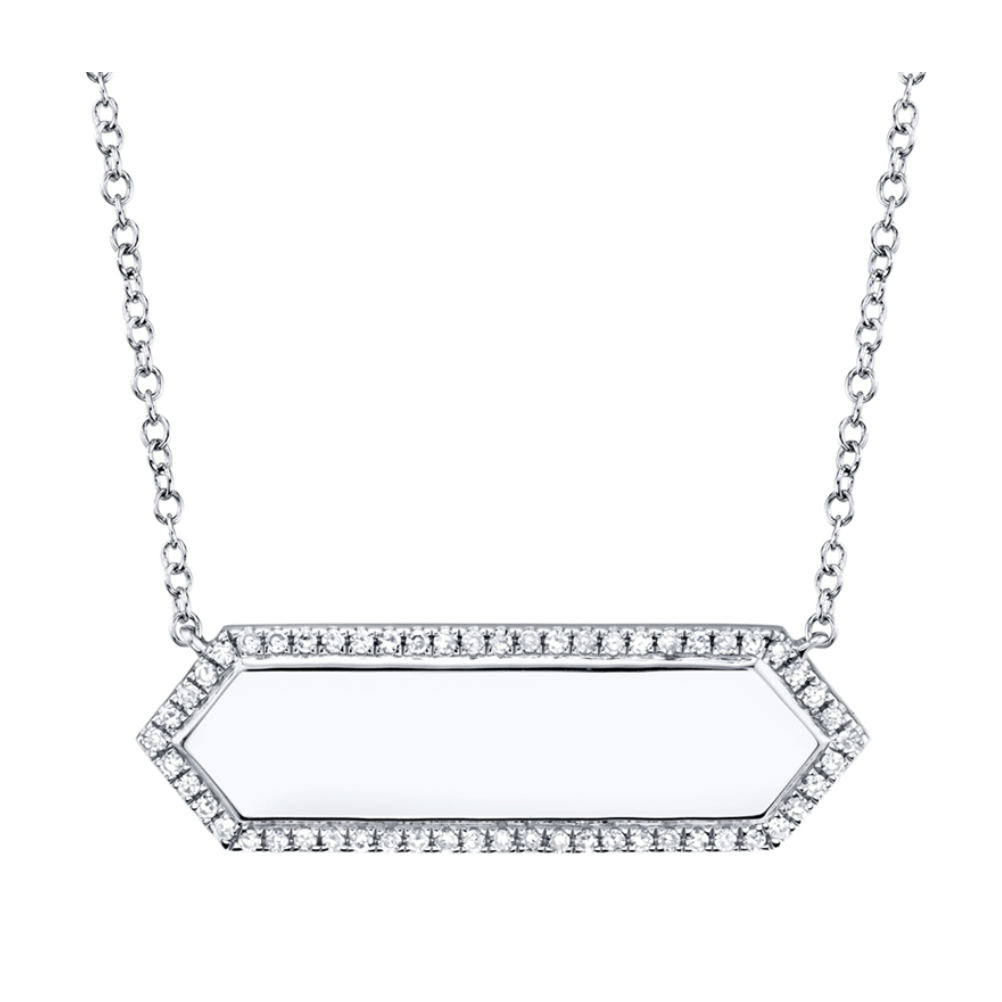 14K White Gold 0.12ctw Diamond Bar Engravable Necklace- SC55002344