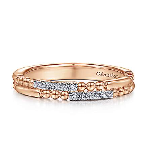 Gabriel & Co. 14K Rose Gold Two-Row Beaded Diamond Stackable Band- LR51456K45JJ