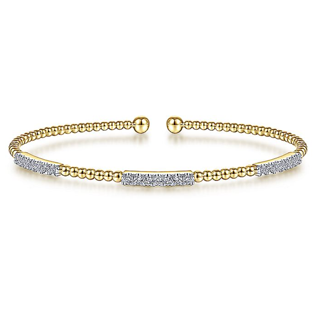 Gabriel & Co 14k Yellow Gold Bujukan 3 Stations Diamond Cuff Bracelet- BG4217-65Y45JJ