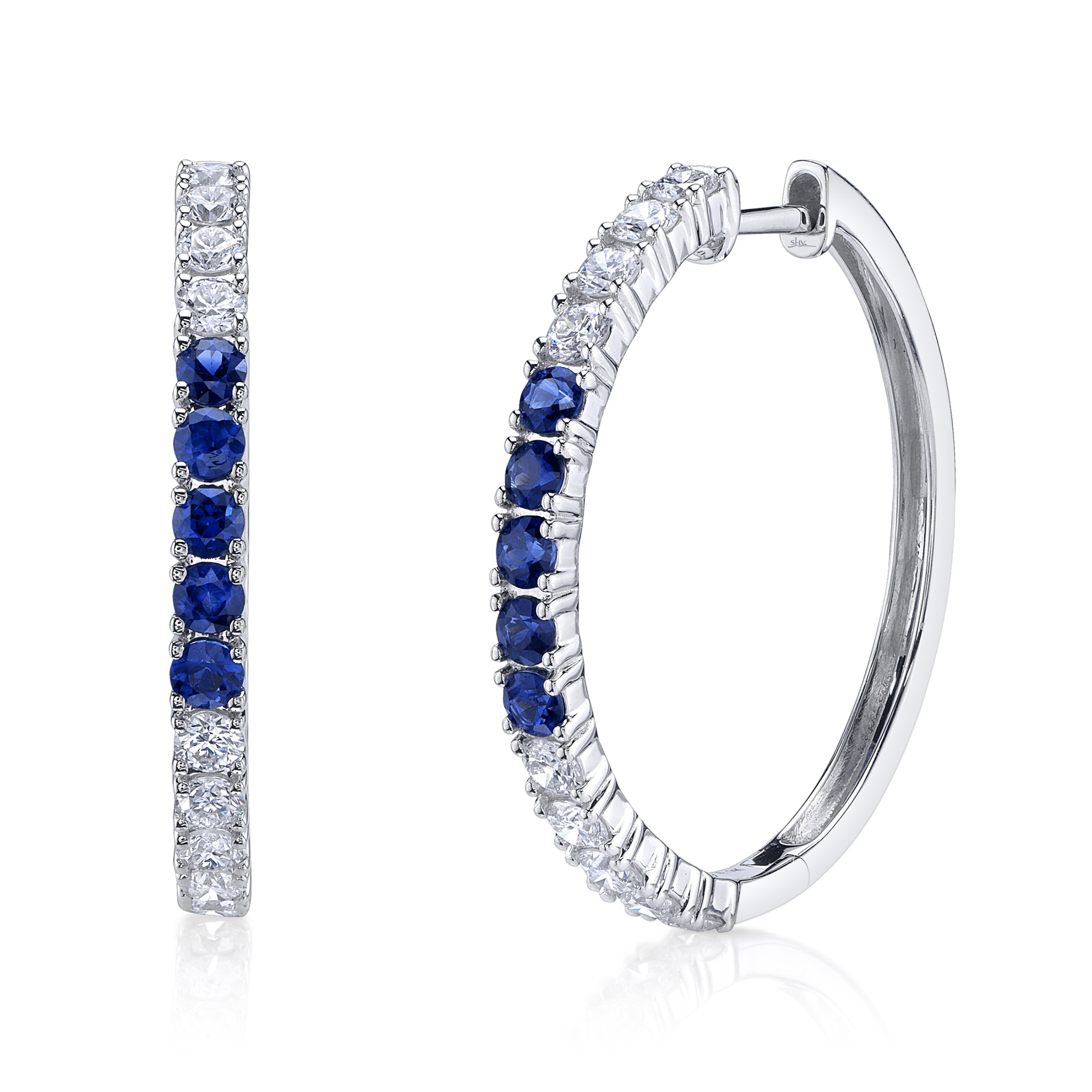 SC55027731D100 Color Collection 0.91CT Diamond & 0.61CT Blue Sapphire Hoop Earring