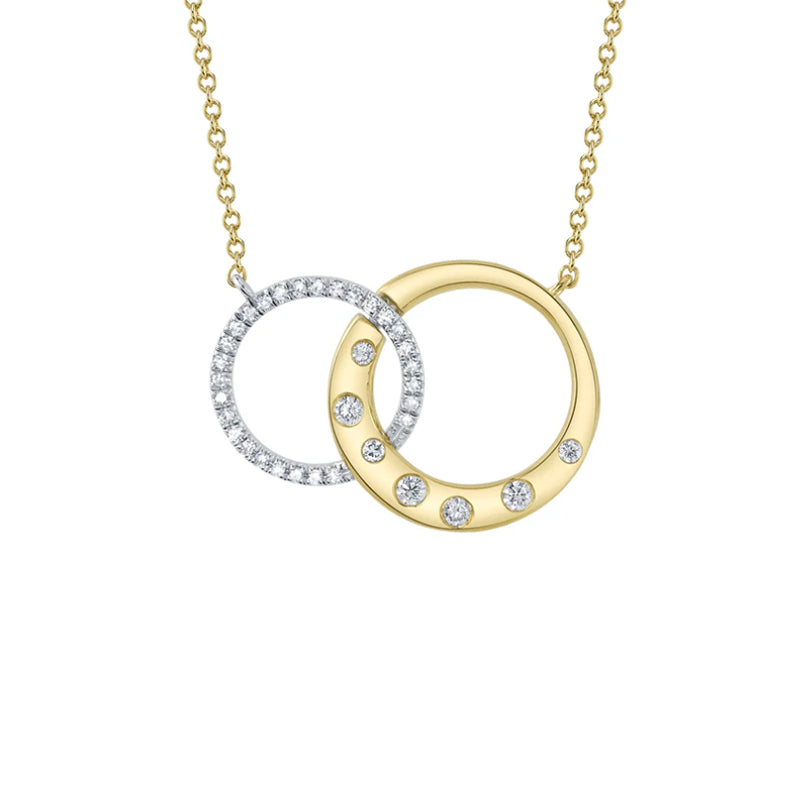 14K Yellow Gold 0.16ctw Diamond Interlocking Circle Necklace - SC22009316