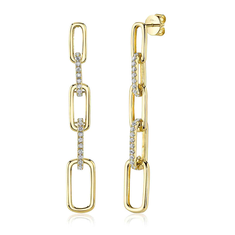 14K Yellow Gold Diamond Paperclip Link Earrings - SC55026165