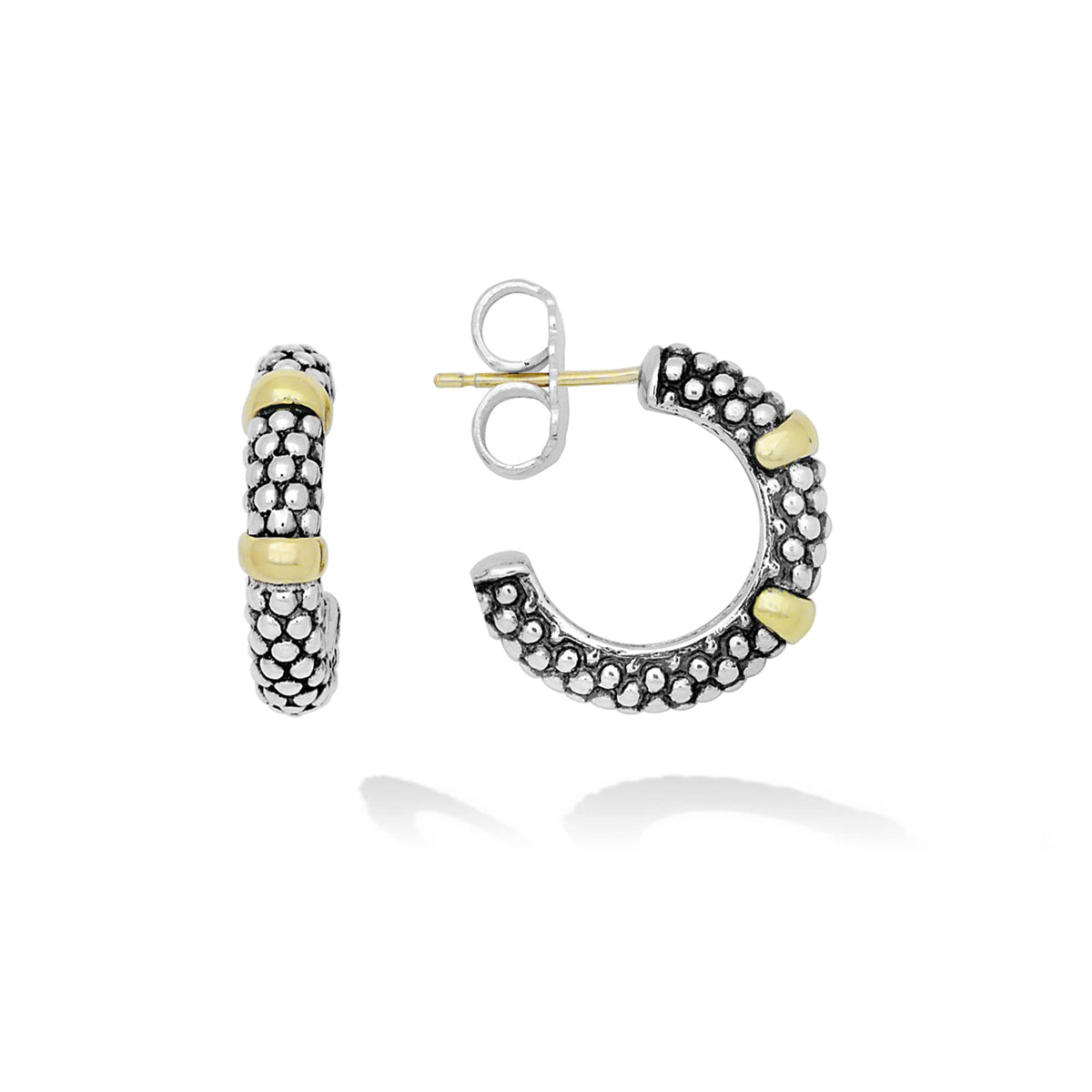 Lagos Signature Caviar Hoop Earrings with Gold Stations- 01-80456-00