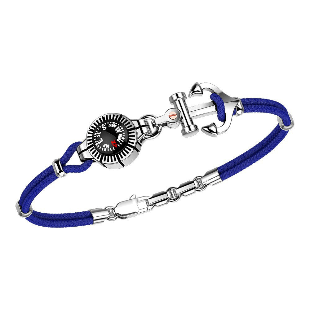Silver Anchor and Blue Kevlar with Compass Bracelet