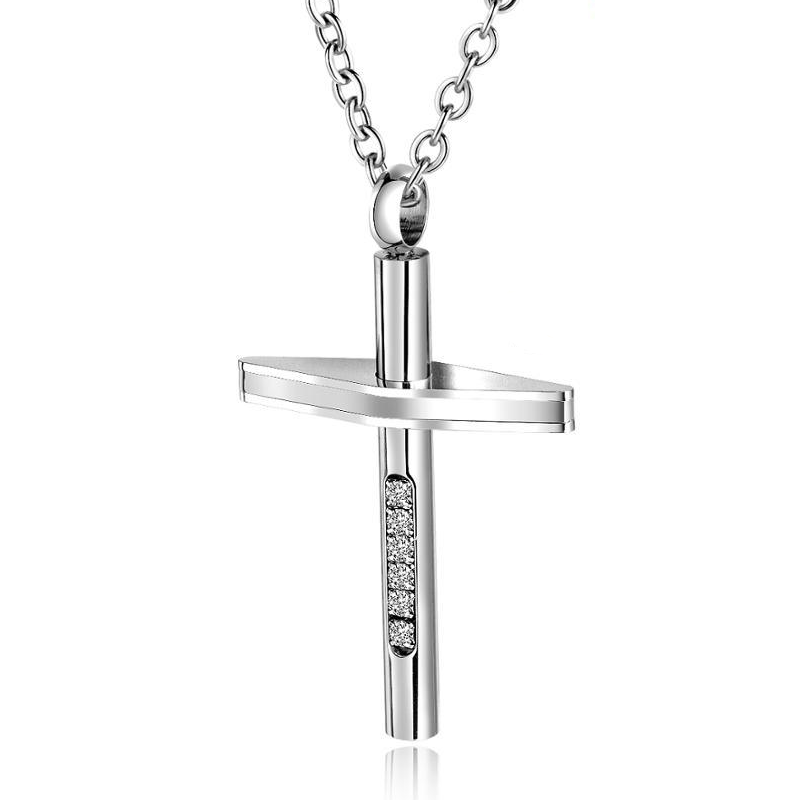 Titanium Steel Cubic Zirconia Cross Pendant Necklace