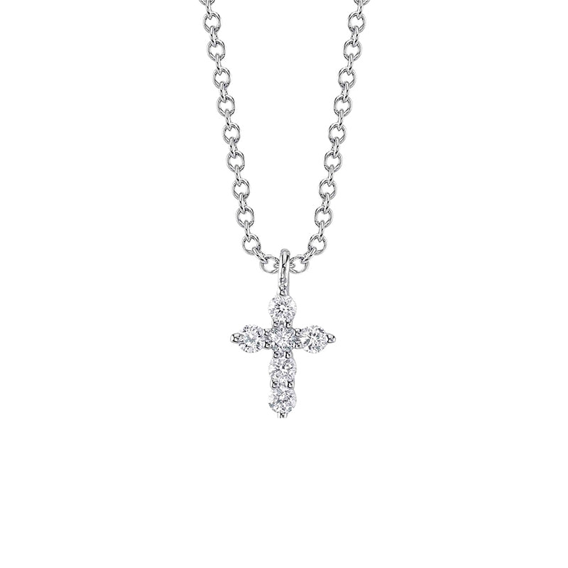 Shy Creation 14K White Gold 0.10ctw Diamond Mini Cross Necklace - SC55026657