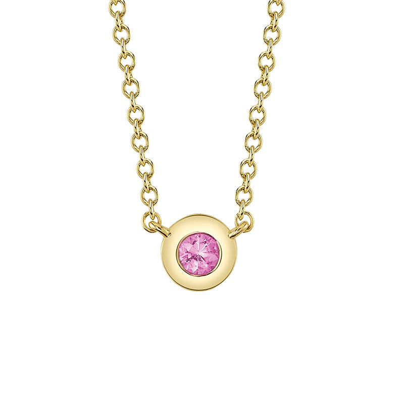 Shy Creation 14K Gold 0.07 Pink Sapphire Bezel Necklace - SC55026486