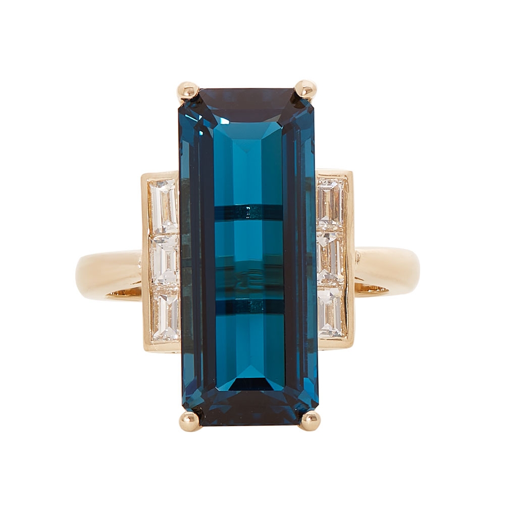Effy 14.790 Ctw Blue Topaz & Diamond Ring / 14 Kt Y