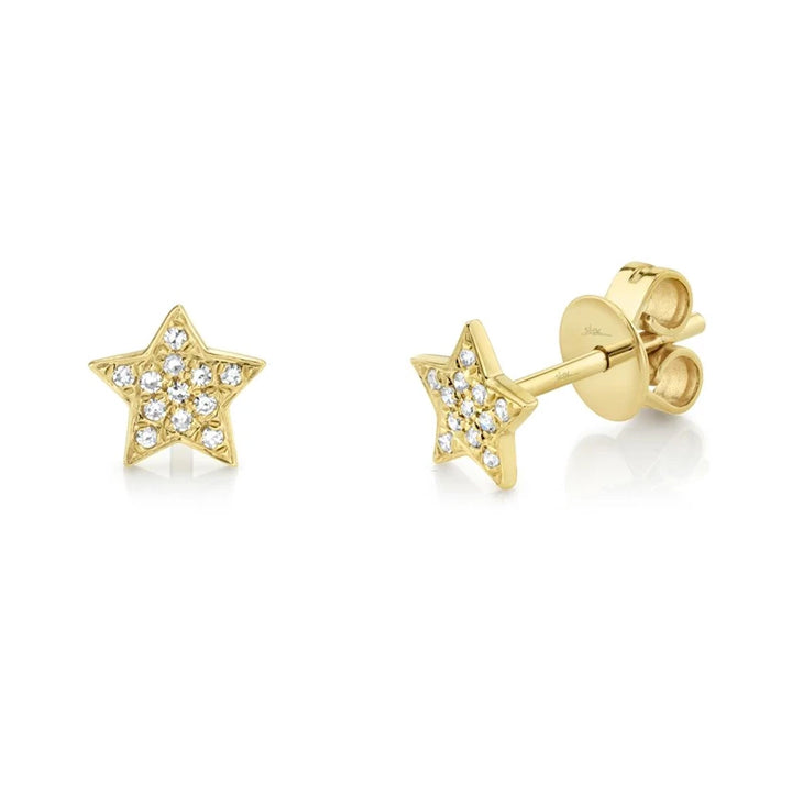 14K Yellow Gold Diamond Star Stud Earrings - SC55001267