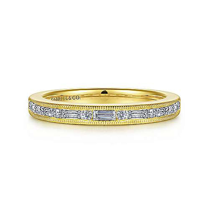 Gabriel & Co 14K Yellow Gold Straight Baguette & Round Diamond Band - AN15571Y44JJ