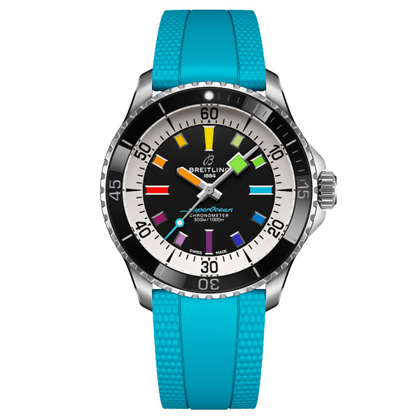 Breitling Superocean Automatic 42 Rainbow Dial on Turquoise Strap - A17375211B2S1