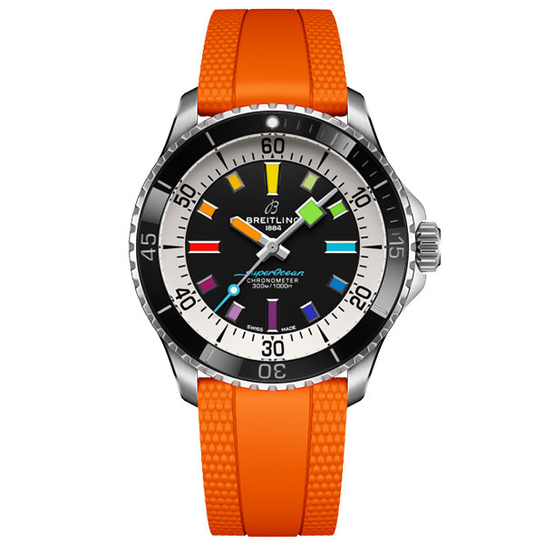 Breitling Superocean Automatic 42 Rainbow Dial on Orange Strap - A17375211B2S3