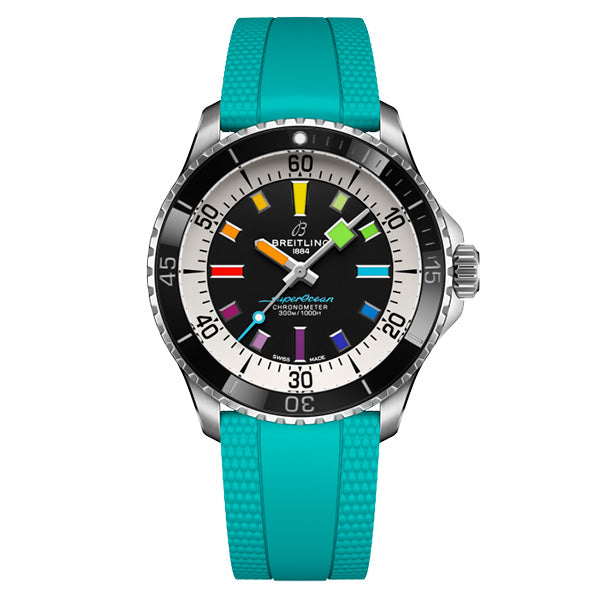 Breitling Superocean Automatic 42 Rainbow Dial on Aquamarine Strap - A17375211B2S2