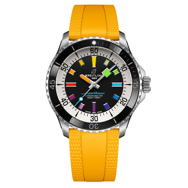 Breitling Superocean Automatic 42 Rainbow Dial on Yellow Strap - A17375211B2S4