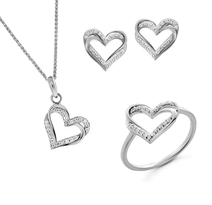 Orphelia® 'Cecilia' Women's Sterling Silver Set: Necklace + Earrings + Ring - Silver SET-7584