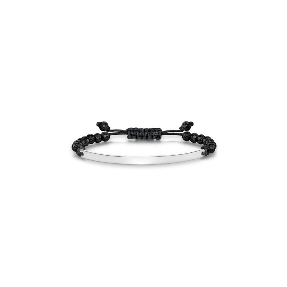 Glam Love Bridge Obsidian Stones Bracelet (Silver/Black)