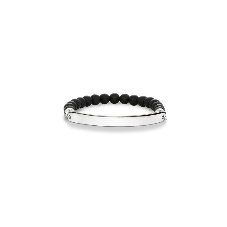 Rebel Love Bridge Obsidian Engravable Bracelet (Silver/Black)