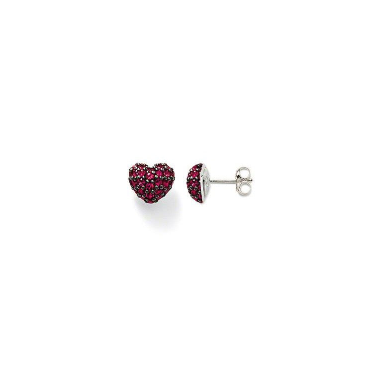 Garnet Pavé Heart Stud Earrings (Silver/Red)