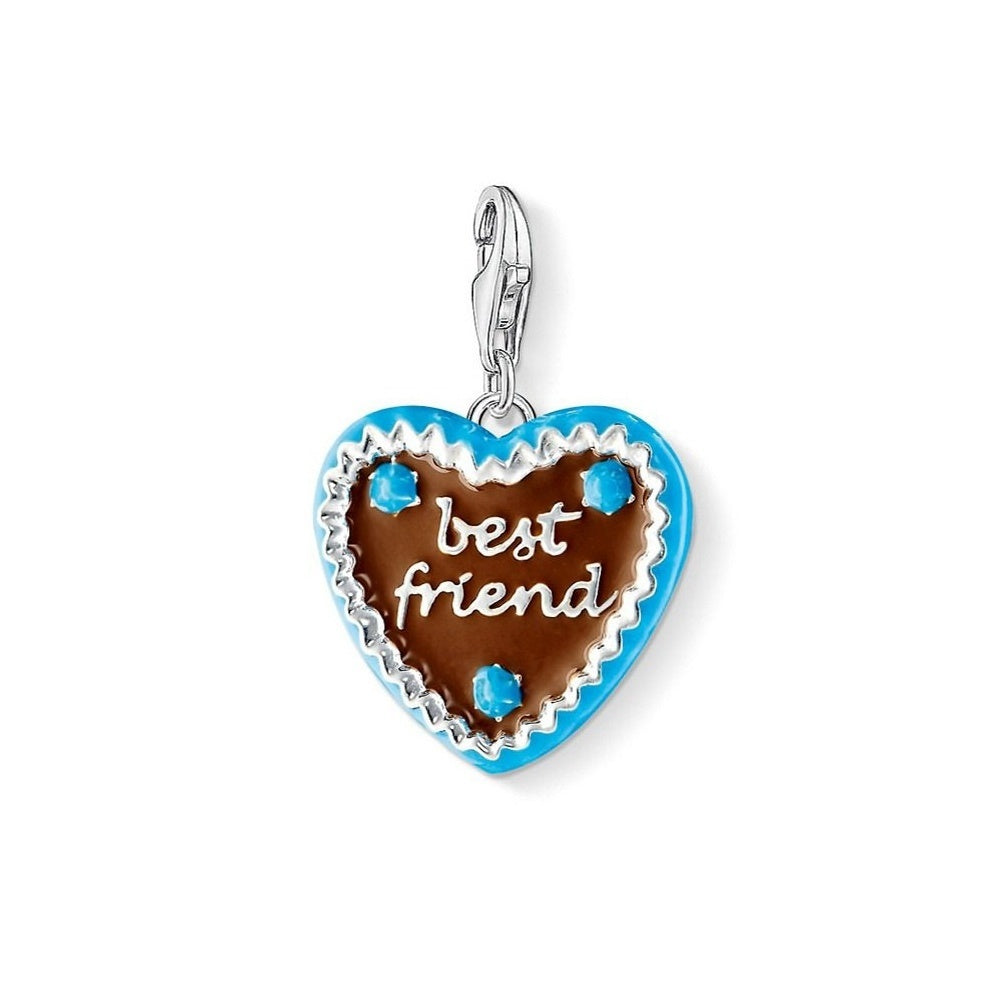 Gingerbread Heart "Best Friend" Charm (Silver/Blue)