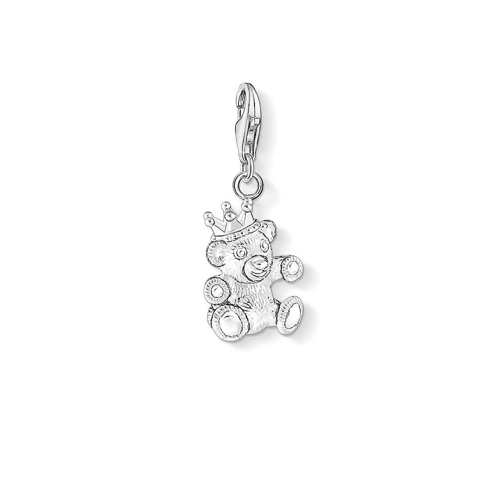 Teddy Bear with Crown Charm (Silver)
