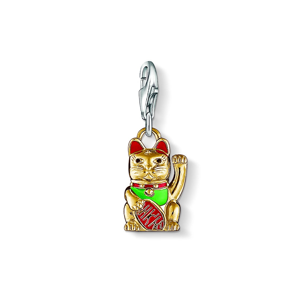 Fortune Cat Charm (Gold/Red)