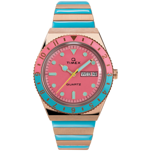 Timex Q Malibu Blue Pink Gold SS