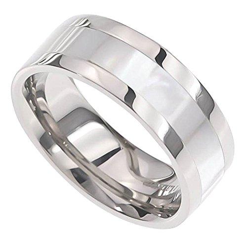 8mm Tungsten Mother of Pearl Inlay Wedding Band Ring For Men High Polish