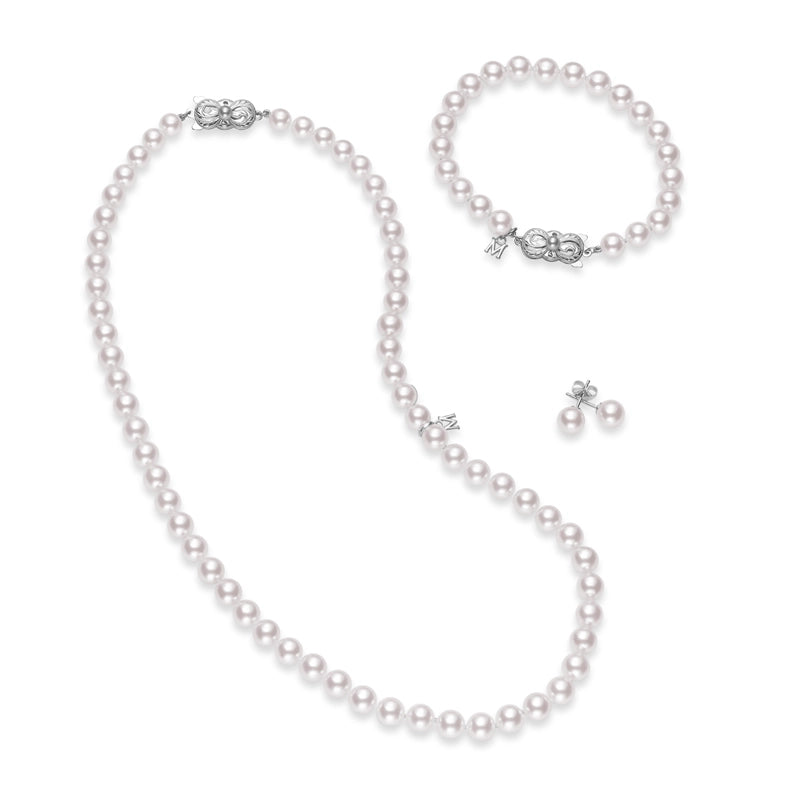 18" Akoya Cultured Pearl Three Piece Set with White Gold Clasp