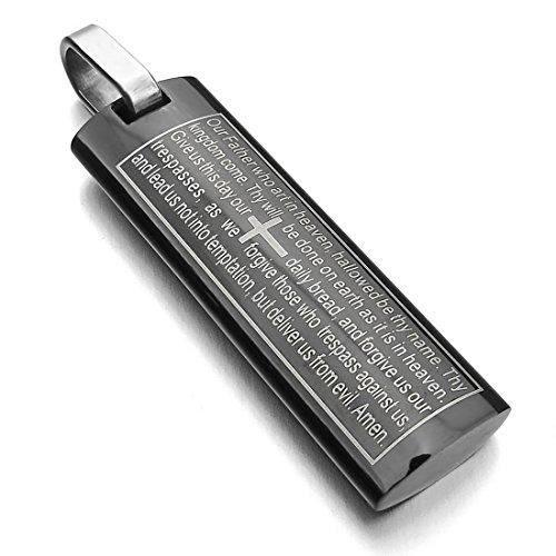 Men's Stainless Steel Pendant Necklace English Bible Lords Prayer Cross