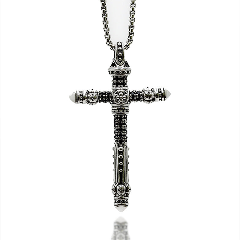 Tribal Cross Pendant with Black Cubic Zirconia Crystals Necklace