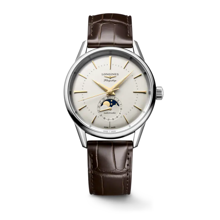 LONGINES-FLAGSHIP HERITAGE MOONPHASE, L4.815.4.78.2, Automatic watch, Ø 38.50 mm, Stainless steel.