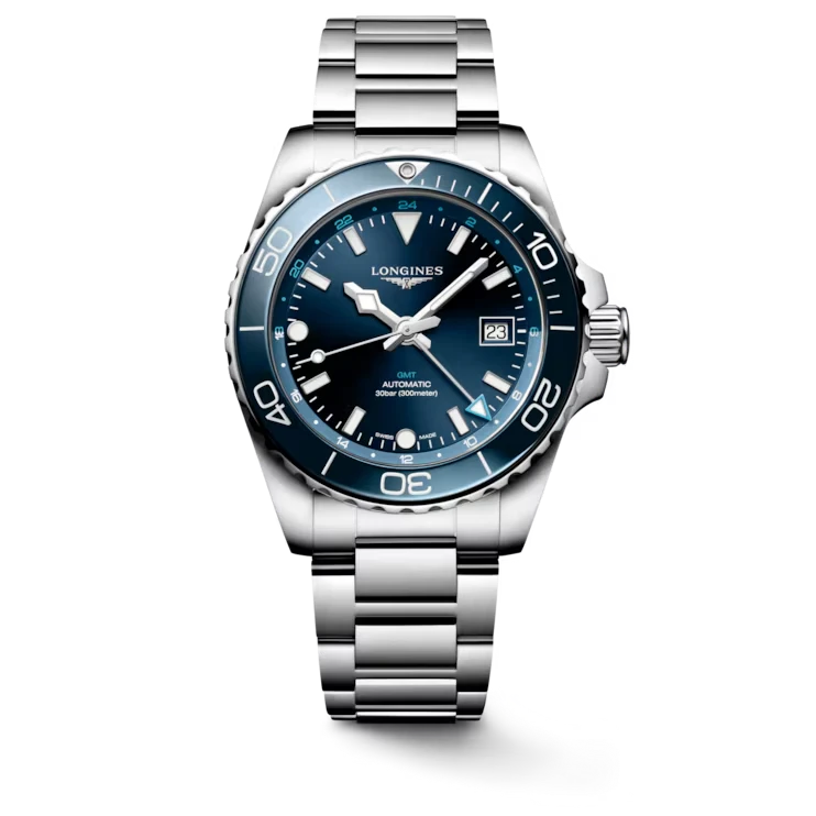 LONGINES-HYDROCONQUEST GMT, L3.790.4.96.6, Automatic watch, Ø 41.00 mm, Stainless steel and ceramic bezel.