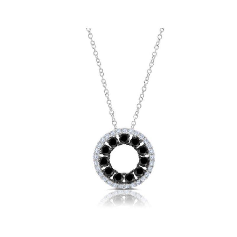 Graziela 18K White Gold Black & White Diamond 3 Sided Circle Necklace - WBN-1021700BW