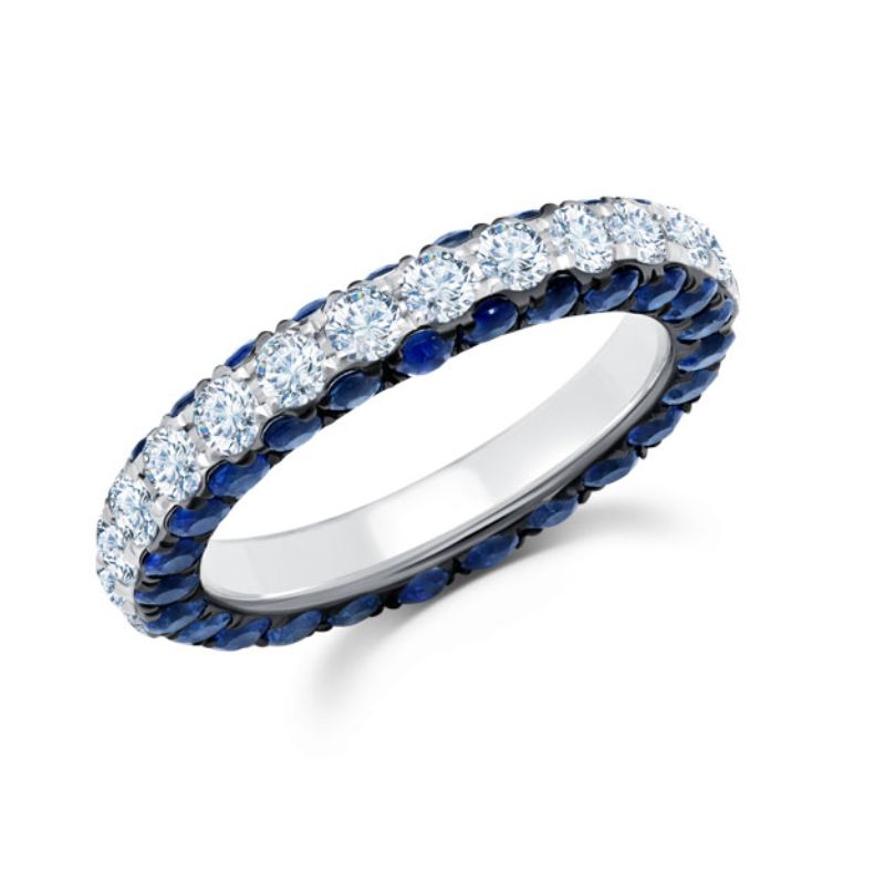 Graziela 18K White Gold Sapphire & Diamond 3 Sided Eternity Band Ring - WBR-1003300S