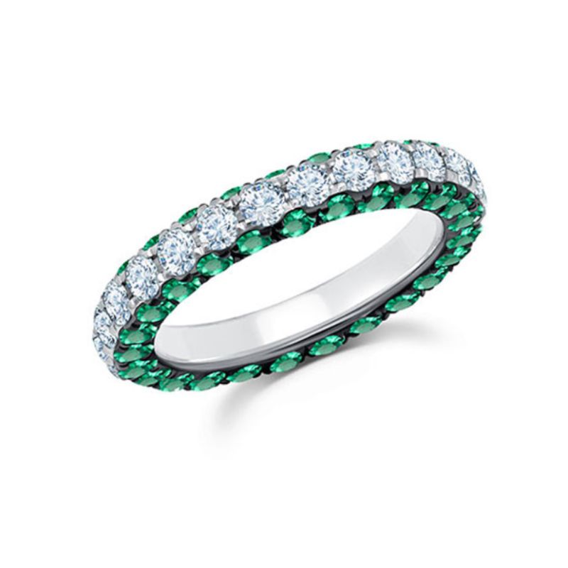 Graziela 18K White Gold Emerald & Diamond 3 Sided Eternity Band Ring - WBR-1003300E