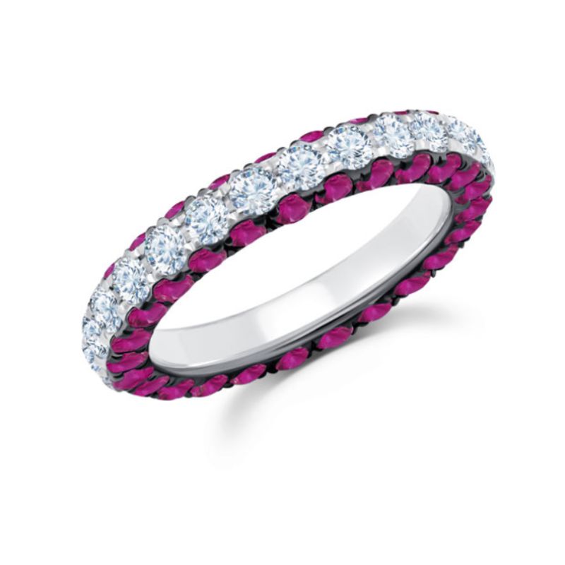 Graziela 18K White Gold Ruby & Diamond 3 Sided Eternity Band Ring