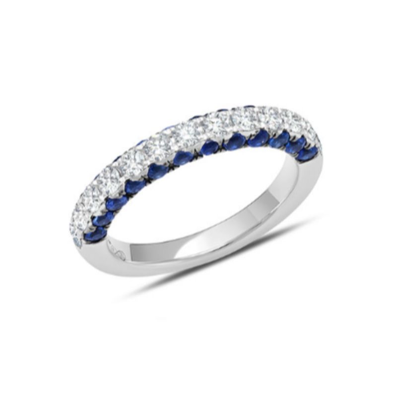 Graziela 18K White Gold Sapphire & Diamond 3 Sided Half Band Ring