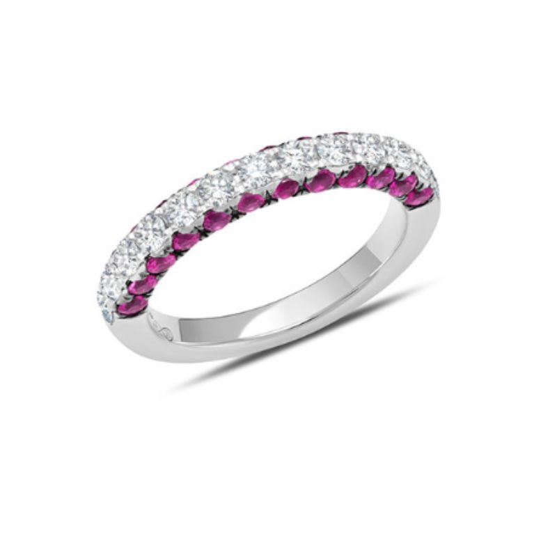 Graziela 18K White Gold Ruby & Diamond 3 Sided Half Band Ring - WBR-1091975